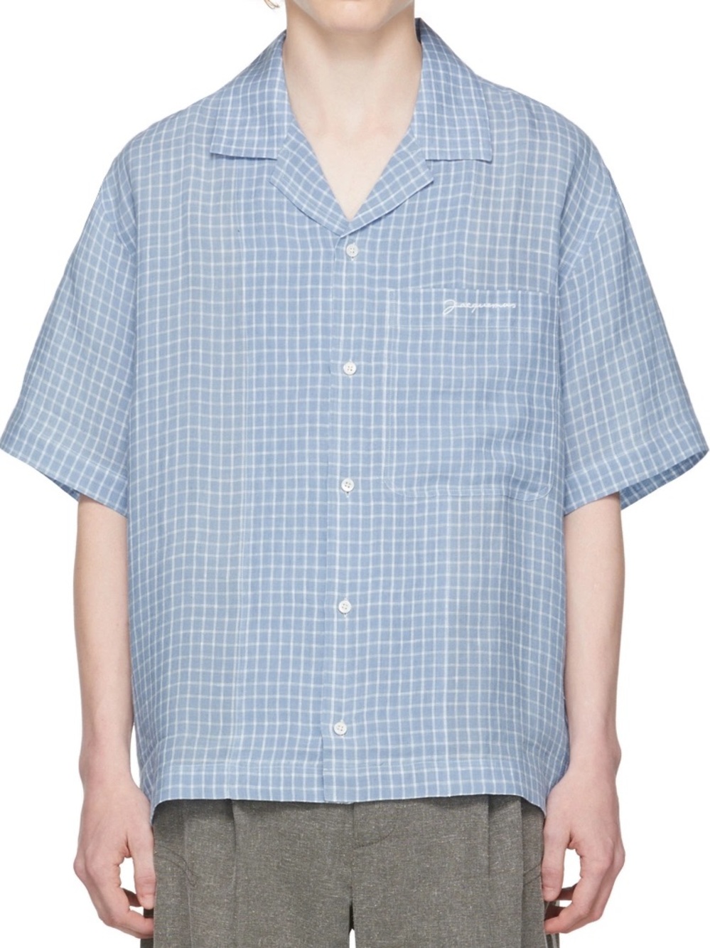 Jacquemus Light Blue Windowpane Short-Sleeve Button-Down Shirt
